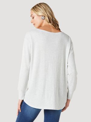 Ribbed Scoop Neck Long Sleeve Sweater