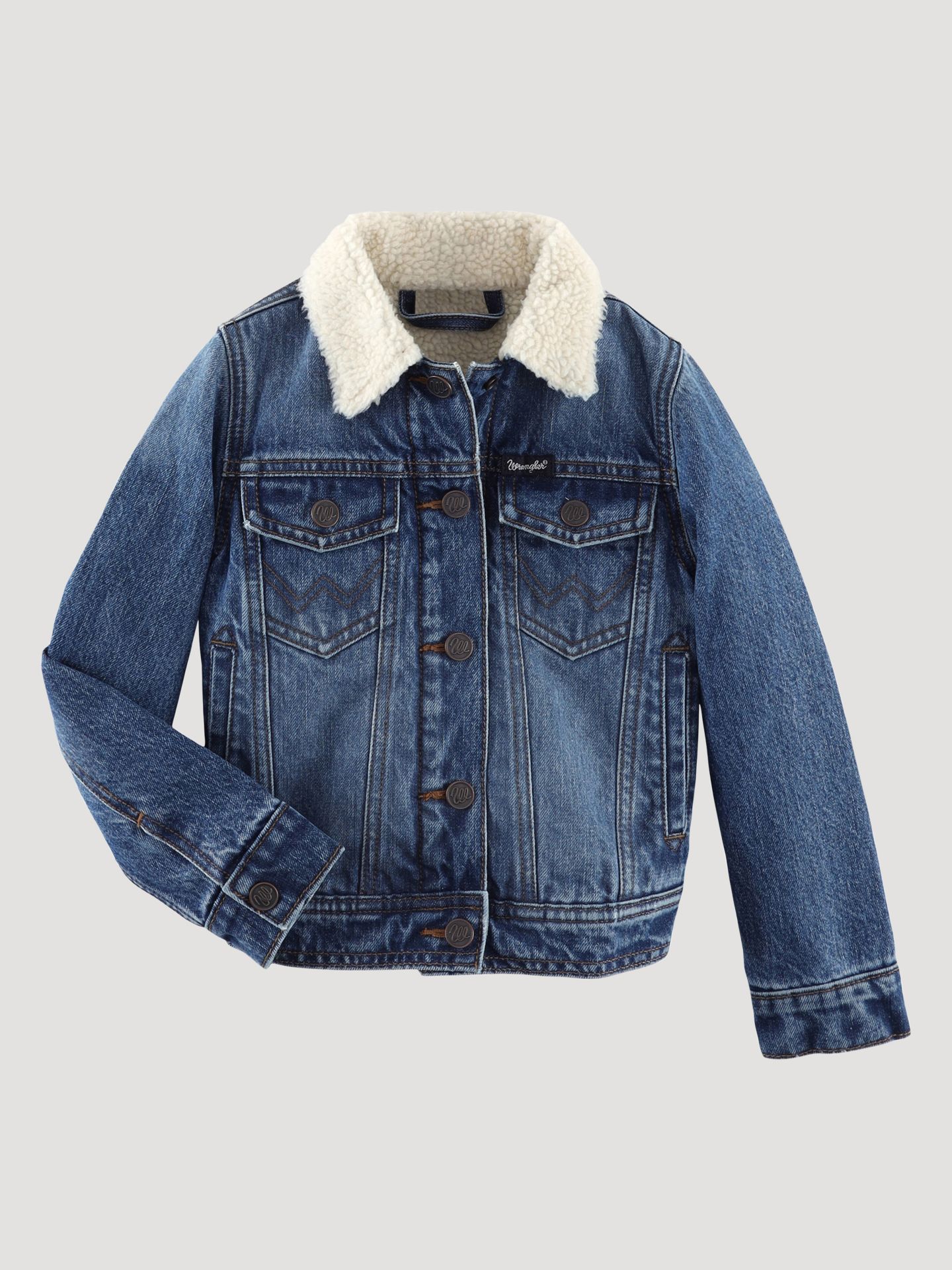 Куртка Wrangler Sherpa Lined Trucker для девочек, цвет: Синий джинсовый — фото 2
