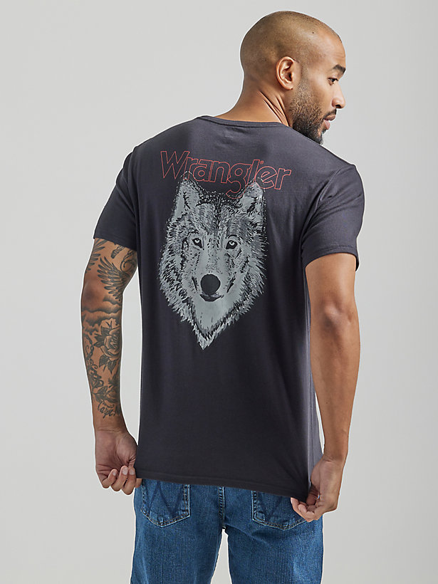 Men's Wolf Graphic T-Shirt in Washed Black