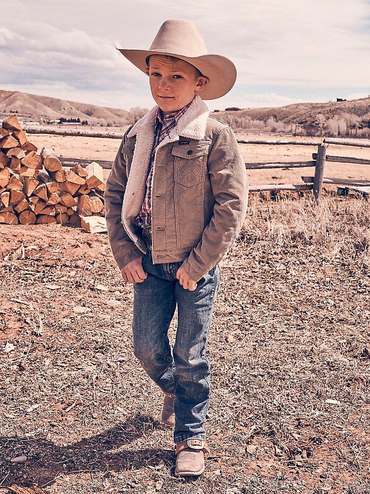 Boy's Wrangler® Cowboy Cut® Sherpa Lined Corduroy Jacket in Nomad alternative view 2