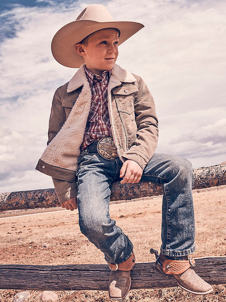 Boy's Wrangler® Cowboy Cut® Sherpa Lined Corduroy Jacket in Nomad main view