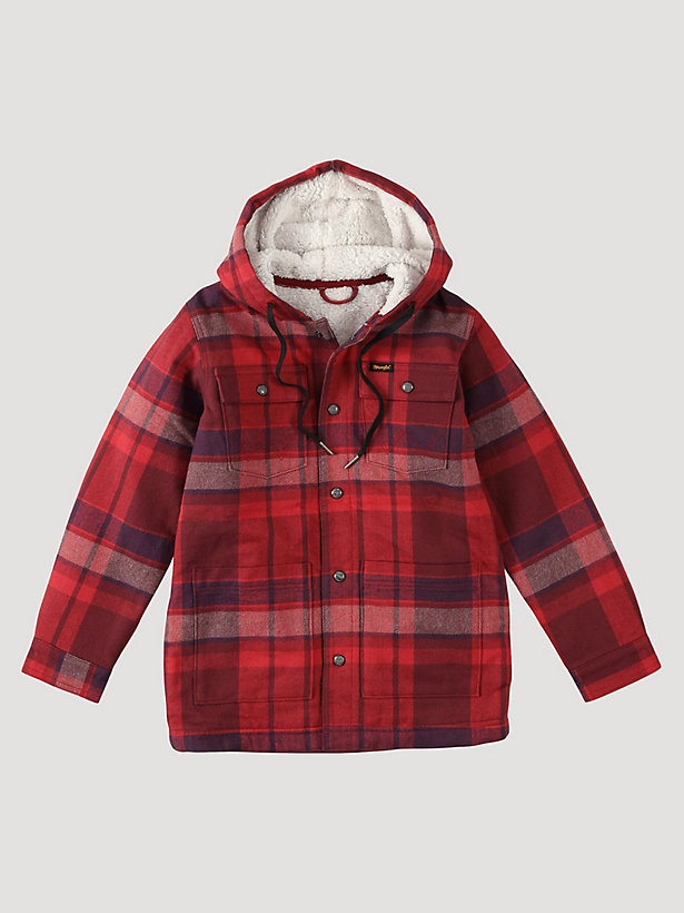 Boy's Wrangler Sherpa Lined Flannel Hooded Shirt Jacket