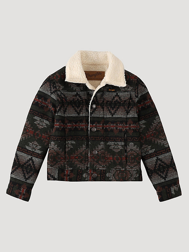 Boy's Wrangler® Sherpa Lined Jacquard Print Jacket in Olive