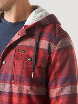 Red Plaid Hooded Sherpa-lined Flannel Shirt Jacket