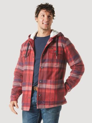 Men's Wrangler Sherpa Lined Flannel Hooded Shirt Jacket, JACKETS &  OUTERWEAR