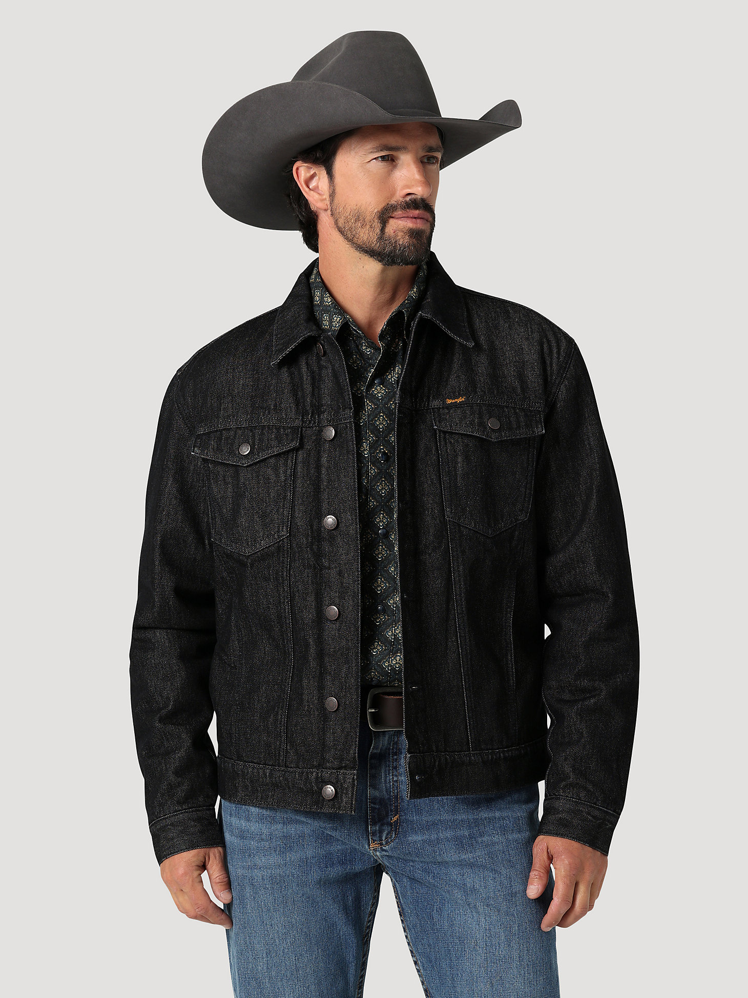 Wrangler® Cowboy Cut® Sherpa Lined Denim Jacket in Black Obelisk alternative view 4
