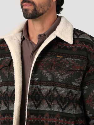 Men's Wrangler® Sherpa Lined Jacquard Print Jacket in Olive