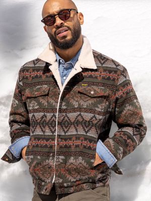 Men's Wrangler® Sherpa Lined Jacquard Print Jacket in Olive