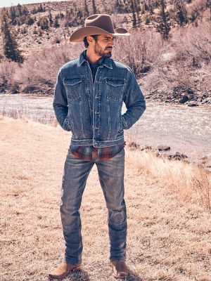 Men's Wrangler Retro® Sherpa Lined Western Denim Jacket in Blue Indigo