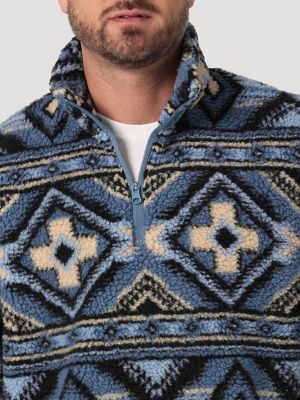 Men's Wrangler® Heavyweight Quarter-Zip Sherpa Pullover in Water Blue