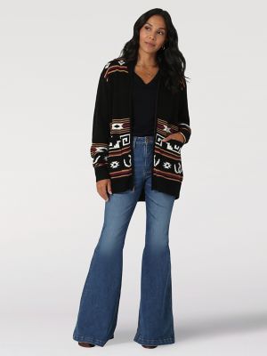 Wrangler Womens Cowboy Full Zip Black Beauty Cardigan Multi, S - 112335804