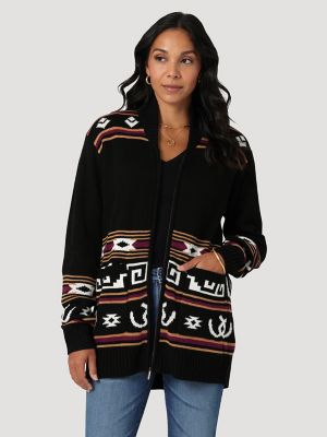 Wrangler Womens Cowboy Full Zip Black Beauty Cardigan Multi, S - 112335804