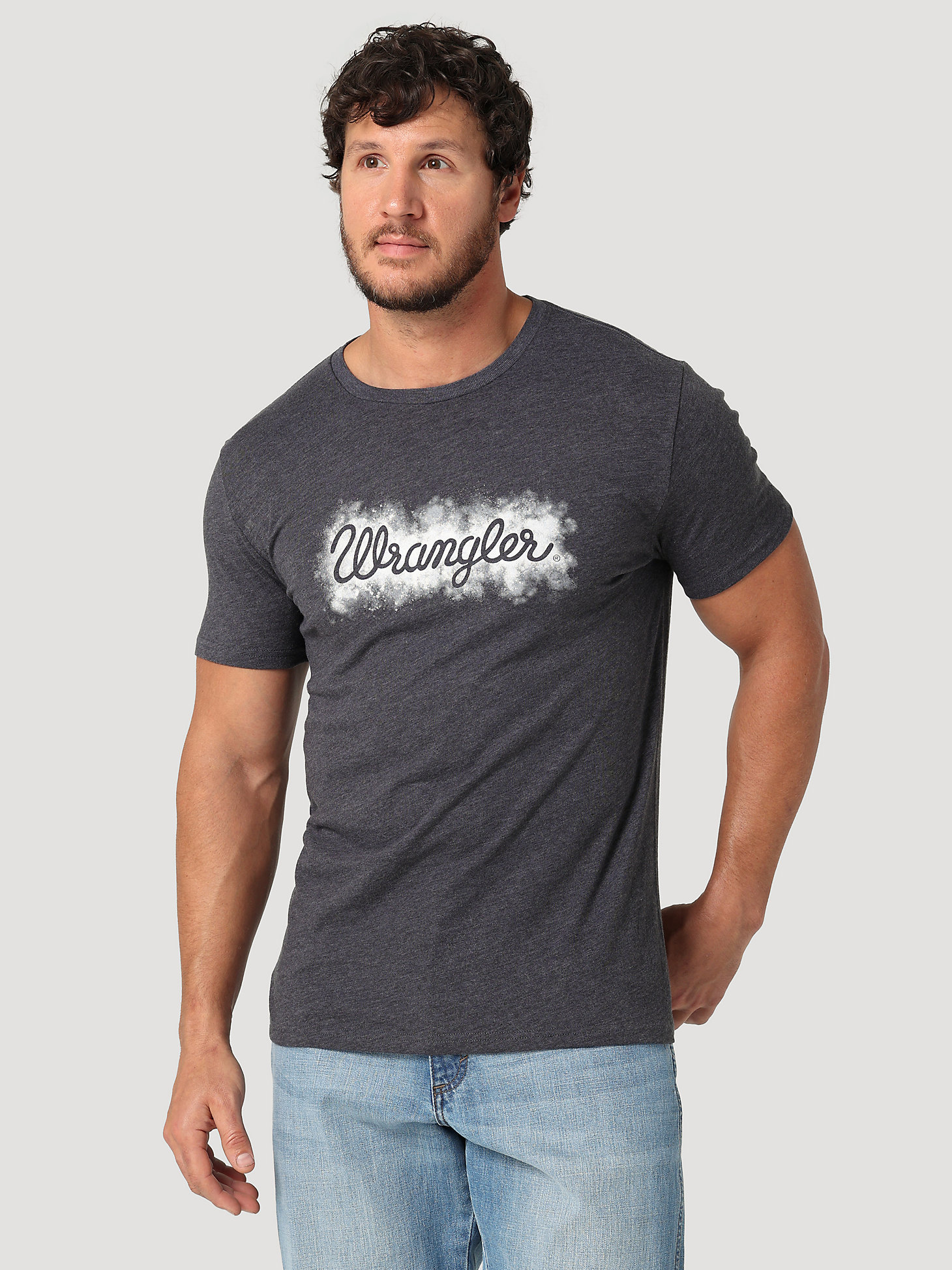 Men's Short Sleeve Paint Stencil Script Logo T-Shirt in Charcoal main view