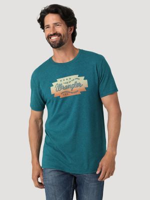 Wrangler Mens Outdoor Cowboyboy Graphic T-Shirt Medium Blue Size M