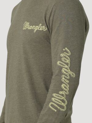 Men's Long Sleeve Rope Arm Logo Graphic T-Shirt in Burnt Olive Heather