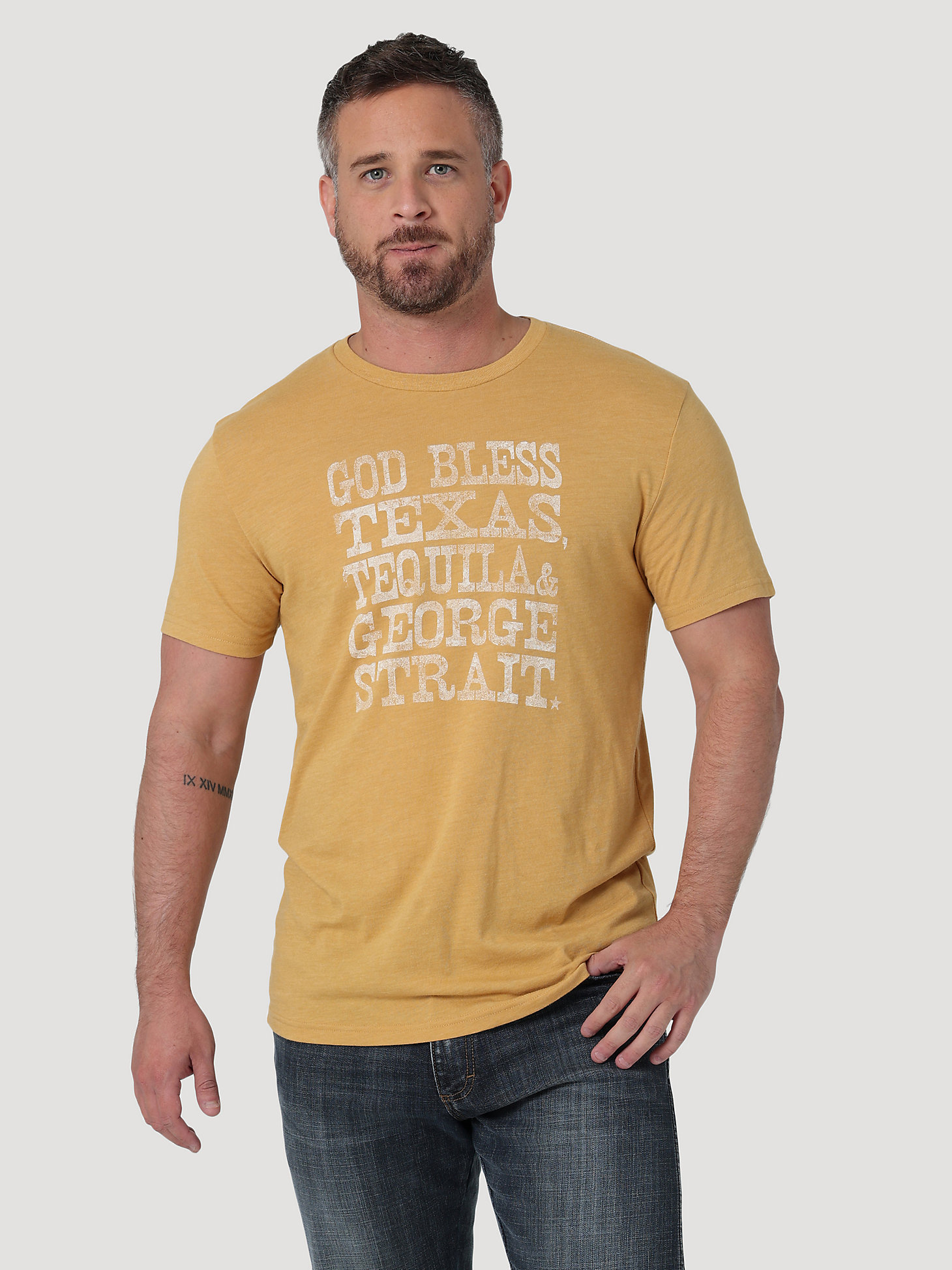 Men's George Strait Short Sleeve Graphic T-Shirt in Pale Gold Heather main view