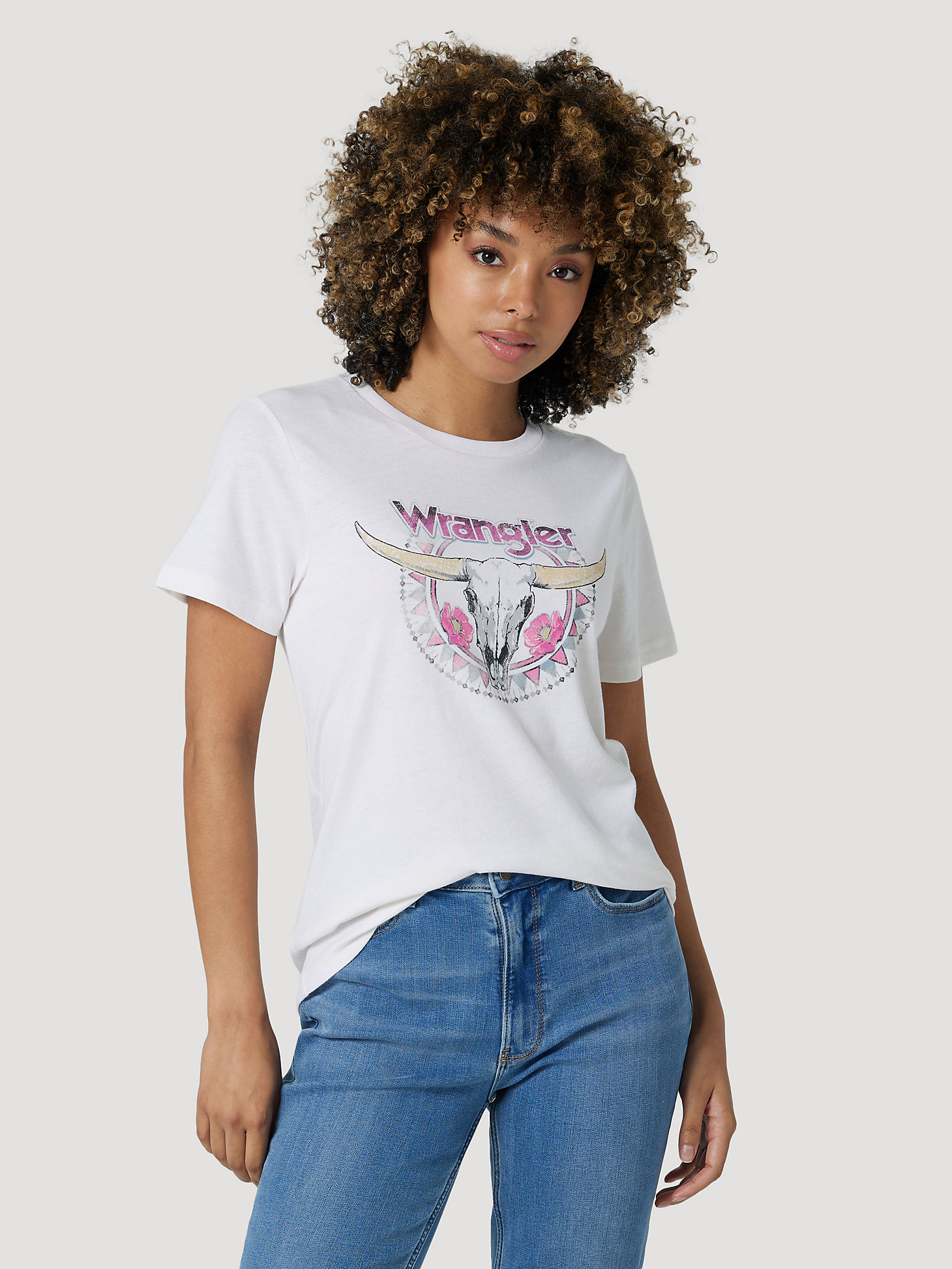 Women's Floral Skull Graphic Tee in Marshmallow main view