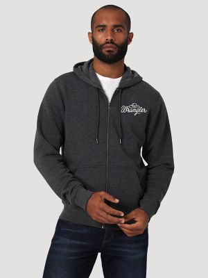 Men's Wrangler Vintage Logo Full Zip Hoodie in Caviar Heather