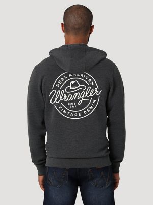 Men s Wrangler Vintage Logo Full Zip Hoodie in Caviar Heather