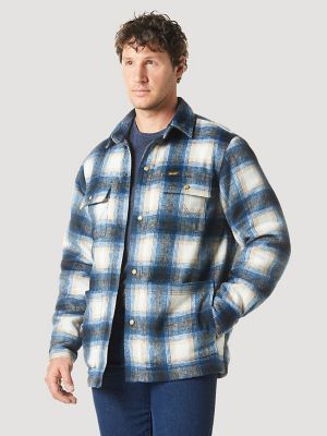 Wrangler Authentics Men's Long Sleeve Quilted Lined Flannel Shirt Jacket with Hood, Blue, 3X-Large