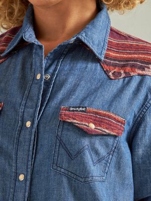 INDIGO JACQUARD LONG SLEEVE WESTERN SHIRT