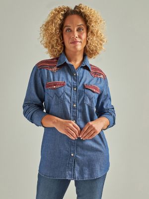 The Men's Western Shirt in Bleached Indigo Stripe