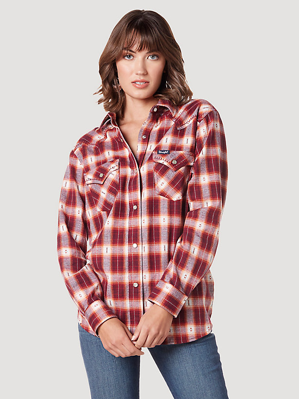 Women's Wrangler Modern Boyfriend Fit Button-Down Plaid Shirt