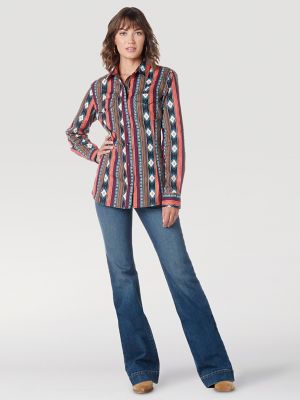 Wrangler Women's Retro Western Snap Long Sleeve Western Shirt