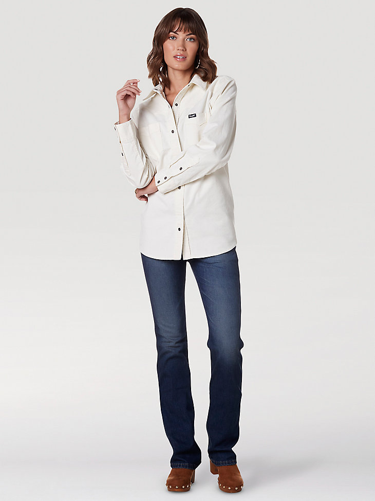 Women's Wrangler Long Sleeve Corduroy Western Snap Shirt in White alternative view