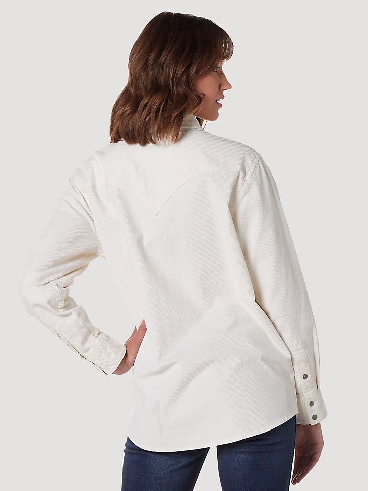 Women's Wrangler Long Sleeve Corduroy Western Snap Shirt in White alternative view 2