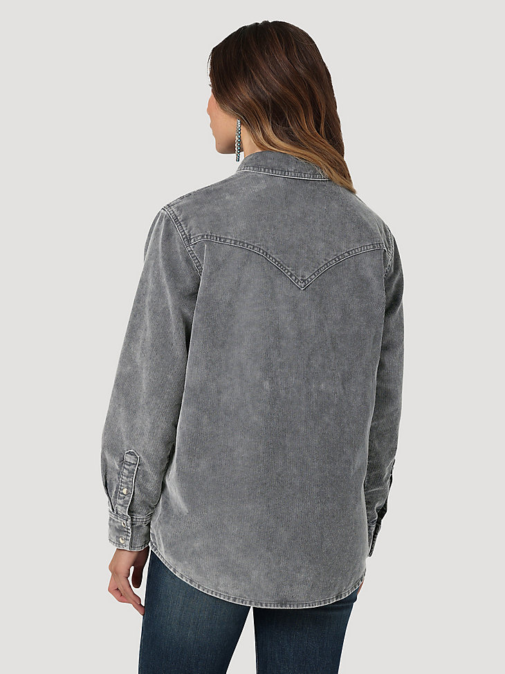 Women's Wrangler Corduroy Fade Western Snap Shirt in Grey alternative view 2