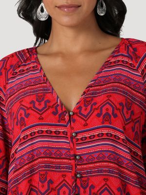 Lucky Brand Lucky Brand Plus Size Paisley-print Peasant Top in Red