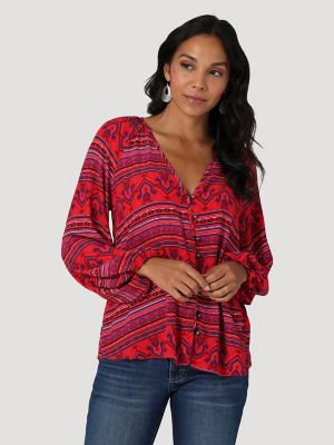 Women\'s Wrangler Button Front Peasant Blouse