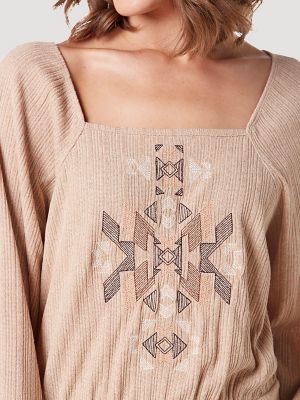 Women's Wrangler Embroidered Square Neck Blouse