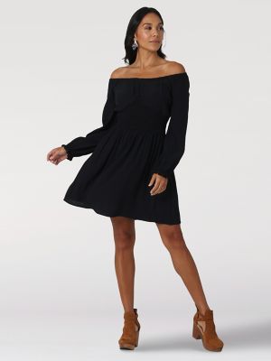 Black off the store shoulder skater dress