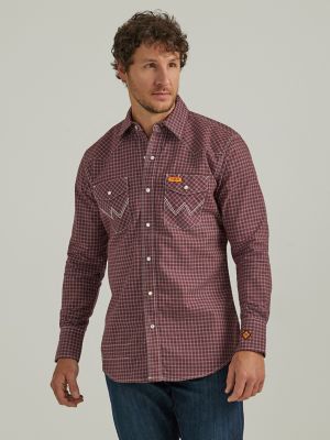 Men's Wrangler® FR Flame Resistant Long Sleeve Western Snap Plaid Shirt