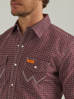 Men's Wrangler® FR Flame Resistant Long Sleeve Western Snap Plaid Shirt in Tawny Port alternative view 6