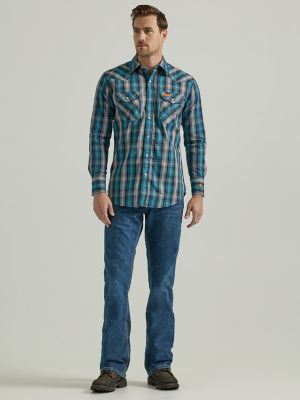 Wrangler&reg; FR Flame-Resistant Long Sleeve Western Snap Plaid Shirt
