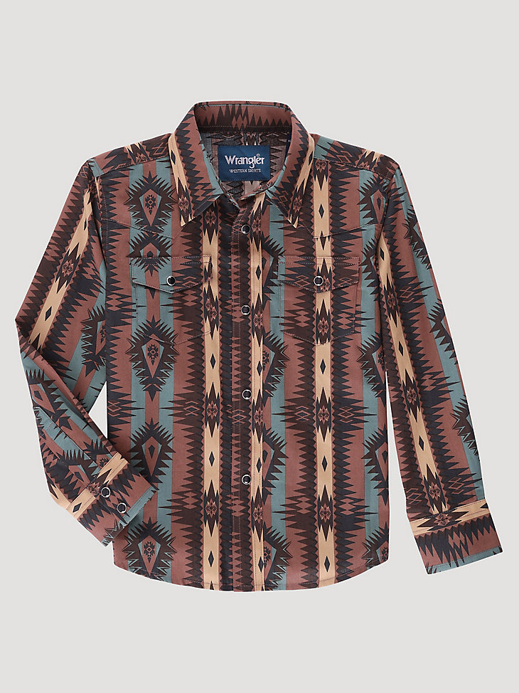 Boy's Checotah Long Sleeve Western Snap Shirt in Chocolate Brown main view