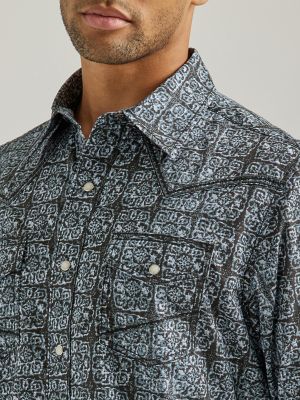 Men's Rock 47® by Wrangler® Vintage Embroidered Yoke Print Western Snap  Shirt in Chalked Black