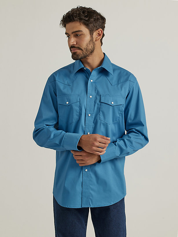 Men's Wrinkle Resist Long Sleeve Western Snap Solid Shirt