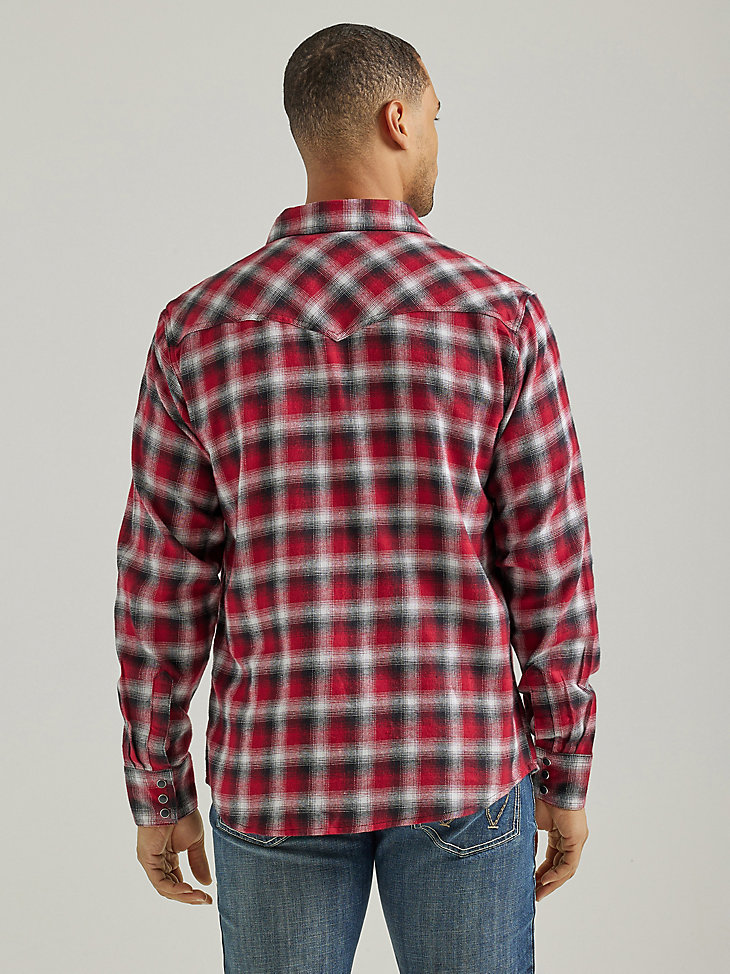 Men's Wrangler Retro® Long Sleeve Flannel Western Snap Plaid Shirt in Stormy Red alternative view