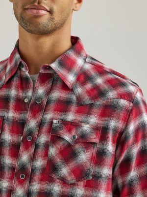 Men s Wrangler Retro Long Sleeve Flannel Western Snap Plaid Shirt