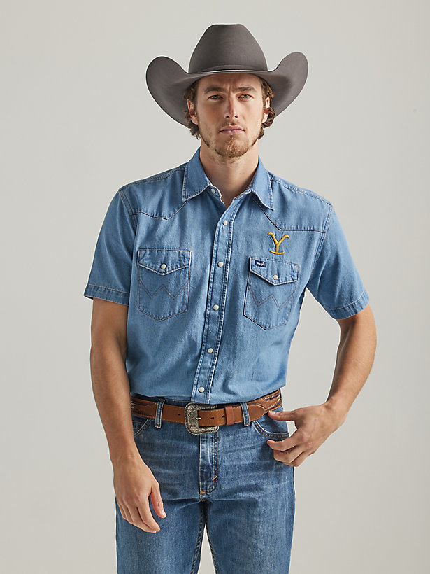Wrangler x Yellowstone Men's Short Sleeve Chambray Work Shirt