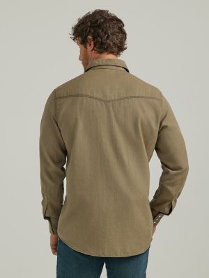 Men's Wrangler&reg; FR Flame Resistant 20X Western Snap Solid Shirt in Heathered Khaki alternative view