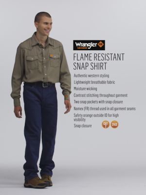 Men's Wrangler&reg; FR Flame Resistant 20X Western Snap Solid Shirt in Heathered Khaki alternative view 2