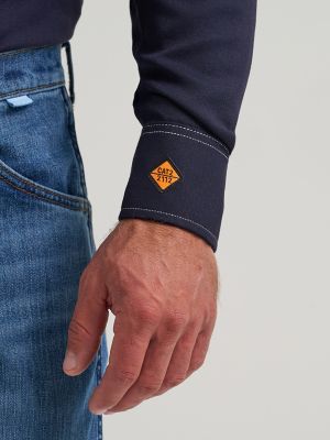 Men's Wrangler&reg; FR Flame Resistant 20X Western Snap Solid Shirt in Navy alternative view 4