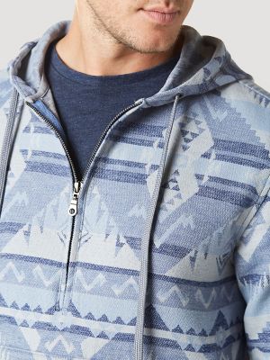 Men's Jacquard Quarter Zip Hooded Popover Jacket