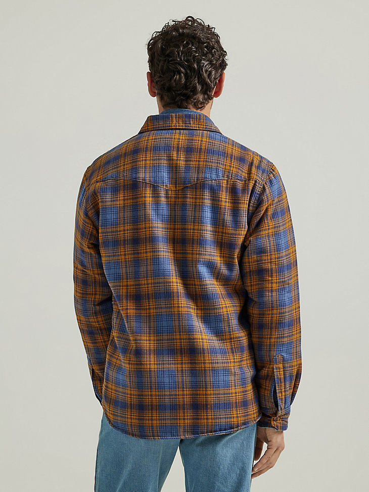 Men's Heavyweight Sherpa Lined Plaid Shirt Jacket in Vintage Indigo alternative view 2