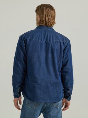 Men's Heavyweight Sherpa Lined Denim Shirt Jacket in Dark Indigo